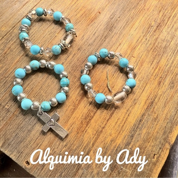 Elegant Blue turquoise beaded gemstones ring stack